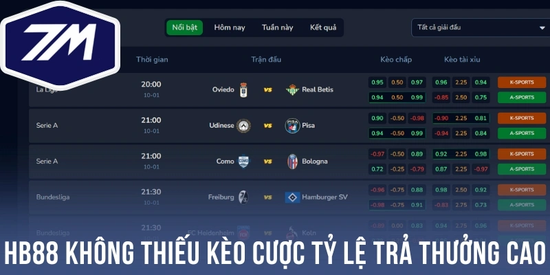 Hb88 không thiếu kèo cược tỷ lệ trả thưởng cao